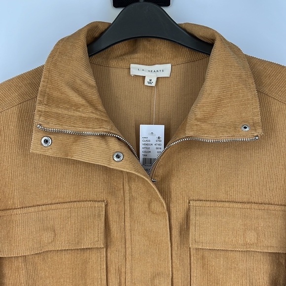 𝅺LA Hearts cropped corduroy Full zip full snap jacket size medium tan New M - Picture 7 of 10
